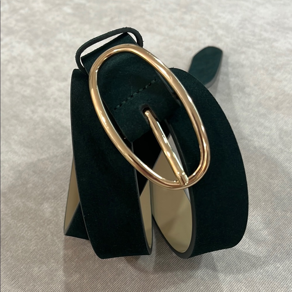 Loft Green Suede Belt with Gold Buckle